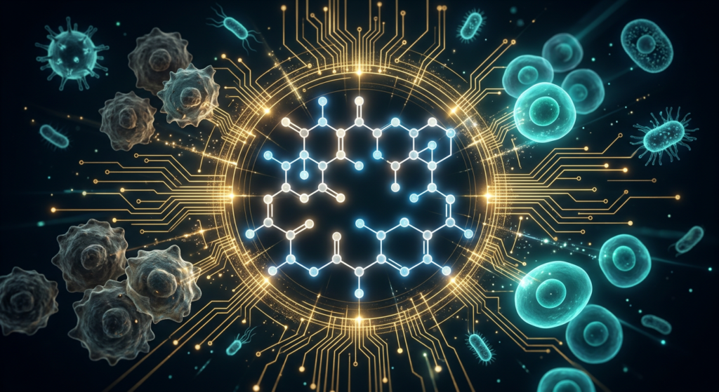 Molécula de rapamicina inhibiendo mTOR - geroprotector