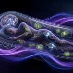 Figura durmiente con redes neuronales y reparación celular nocturna