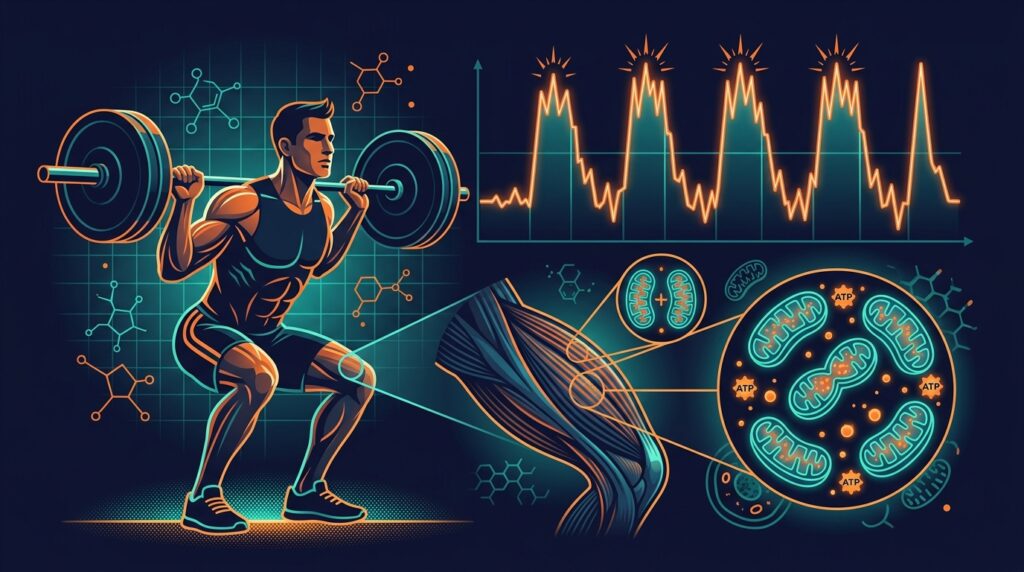 Ilustración fase Desarrollo: fuerza, mitocondrias y HIIT