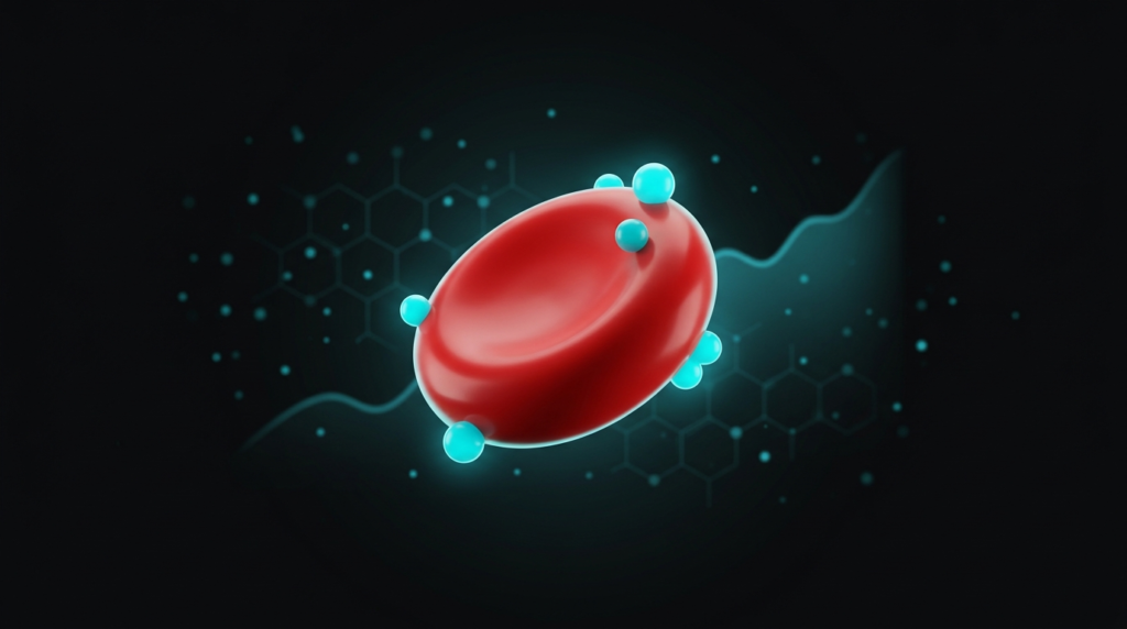 Hemoglobina glicosilada (HbA1c): glóbulo rojo con moléculas de glucosa adheridas (glicación), paleta Project 170