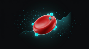 Hemoglobina glicosilada (HbA1c): glóbulo rojo con moléculas de glucosa adheridas (glicación), paleta Project 170
