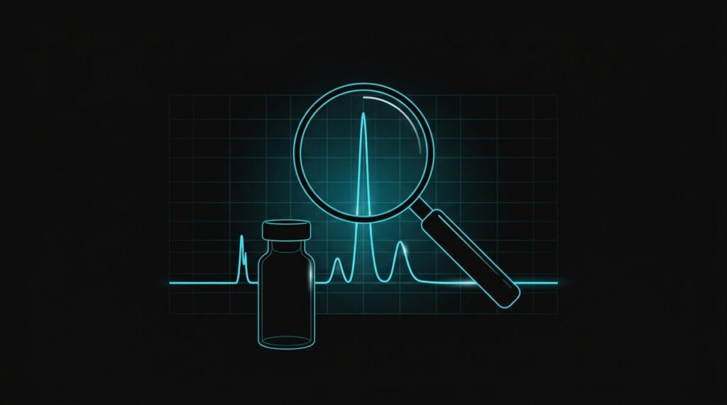 Cromatograma HPLC y vial de péptido: cómo leer un COA de ipamorelin